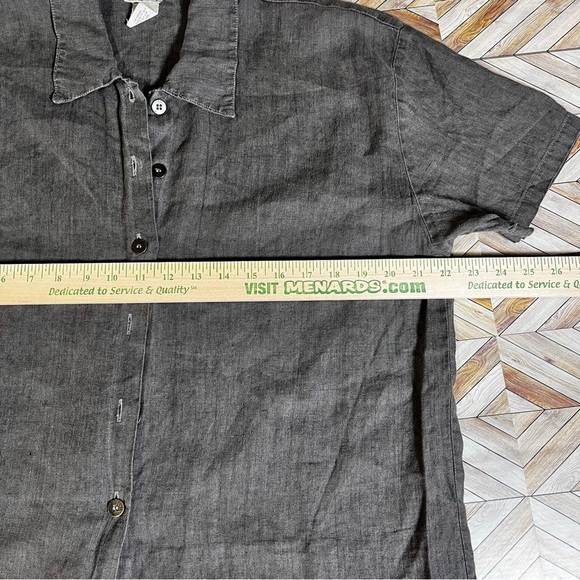 Vintage City Lights Short Sleeve Linen Button Up Oversized Dark Gray Blouse Top - Picture 5 of 12